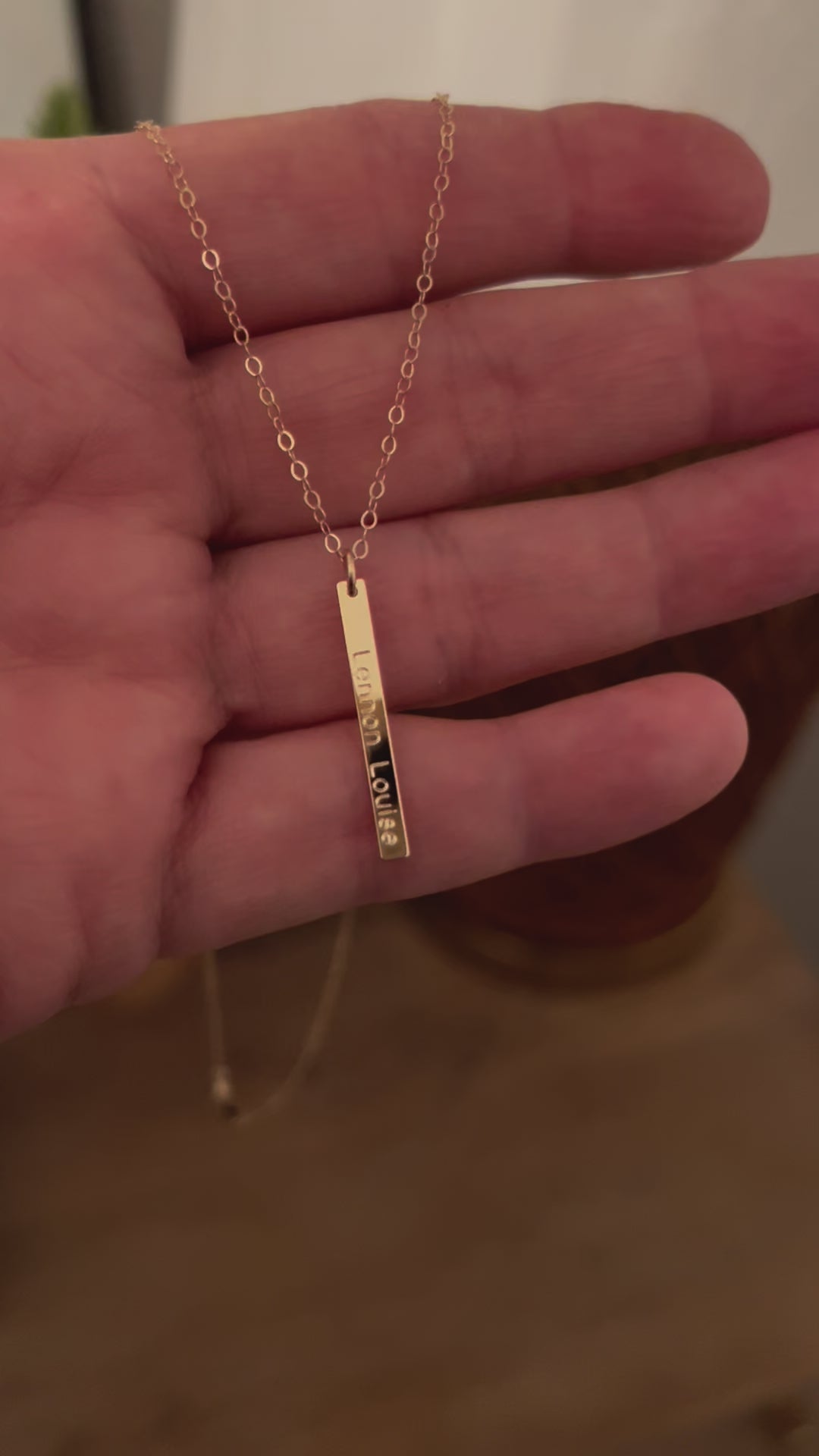 14K Gold Skinny Vertical Bar Pendant | Engravable Necklace